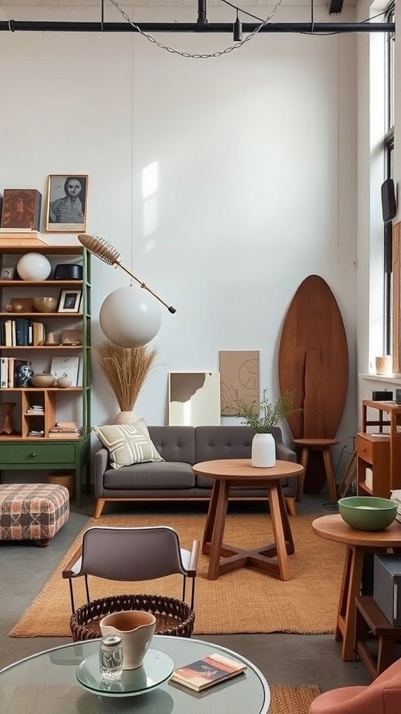 A cozy loft space featuring artisan-crafted furniture and decor.