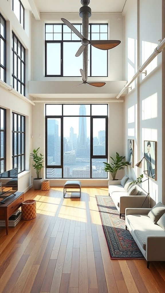 Bright and airy loft in Long Island City with large windows and modern furniture.