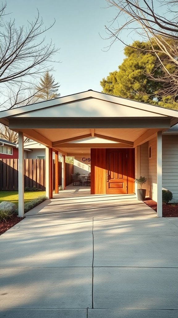 Mid-century modern house with a stylish carport and pathway leading to the front door