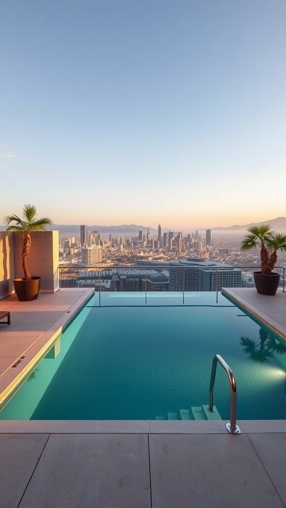 Luxury penthouse pool overlooking Los Angeles skyline