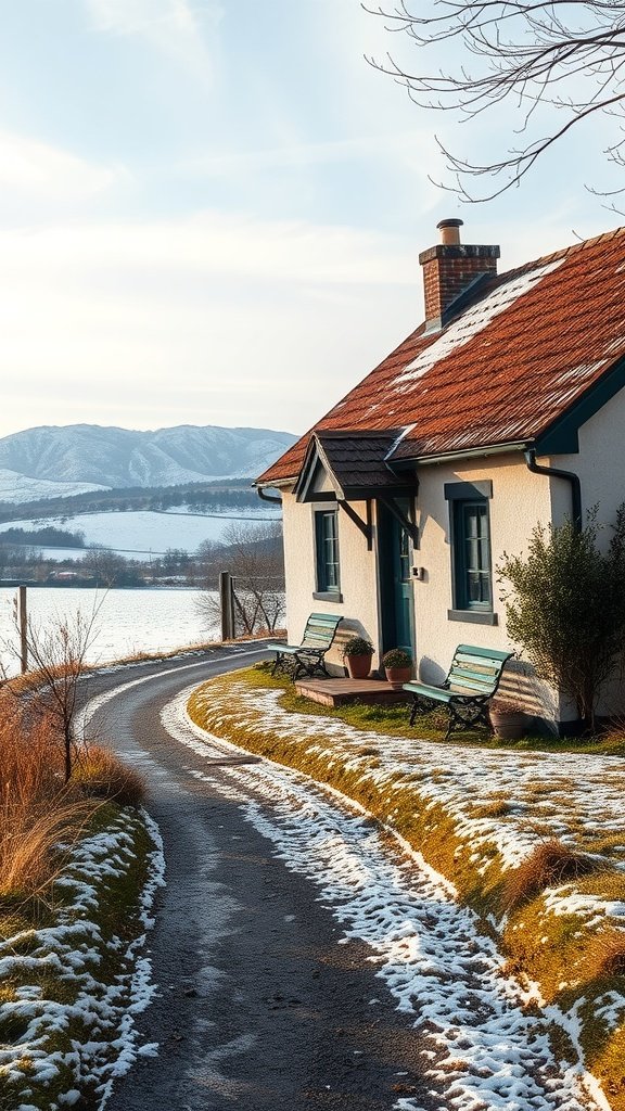 A charming cottage in the Christchurch countryside, surrounded by snow and mountains.