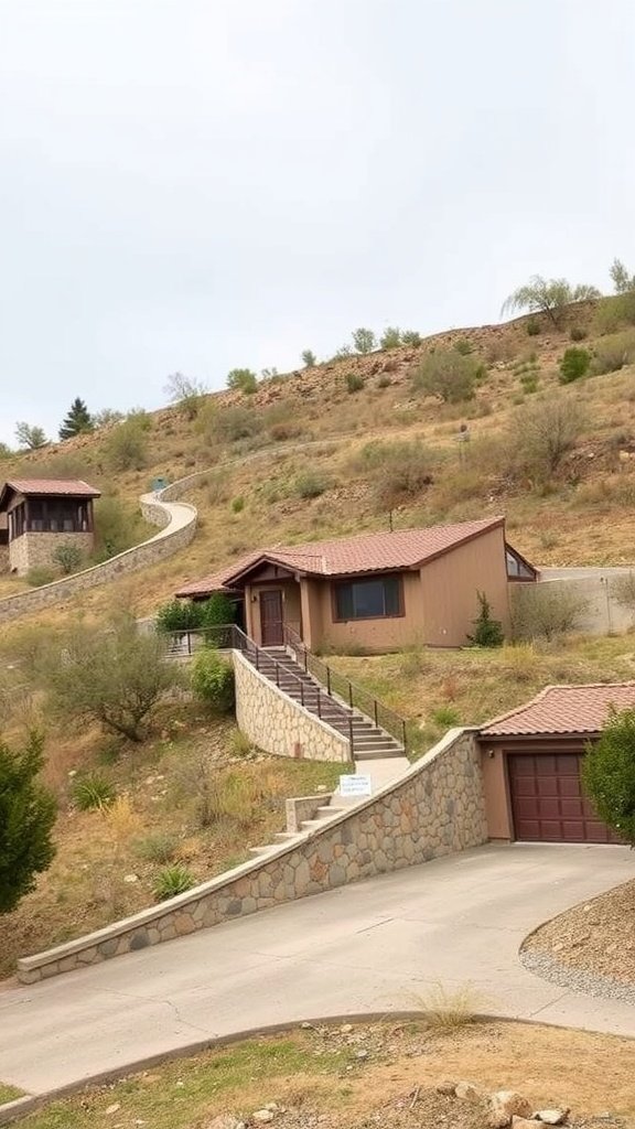 A hillside home with a cohesive color palette blending into the landscape