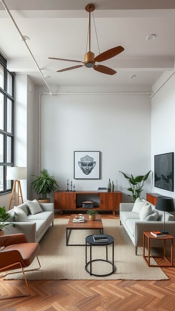 Modern Japanese loft interior featuring a living room with simple and stylish design elements.