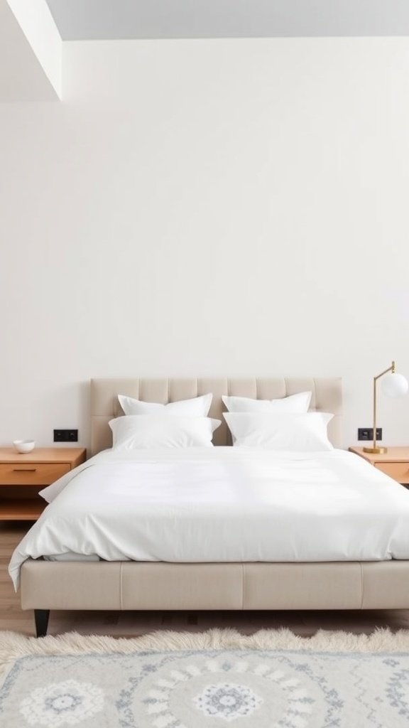 Elegant queen bed with built-in nightstands in a modern loft setting