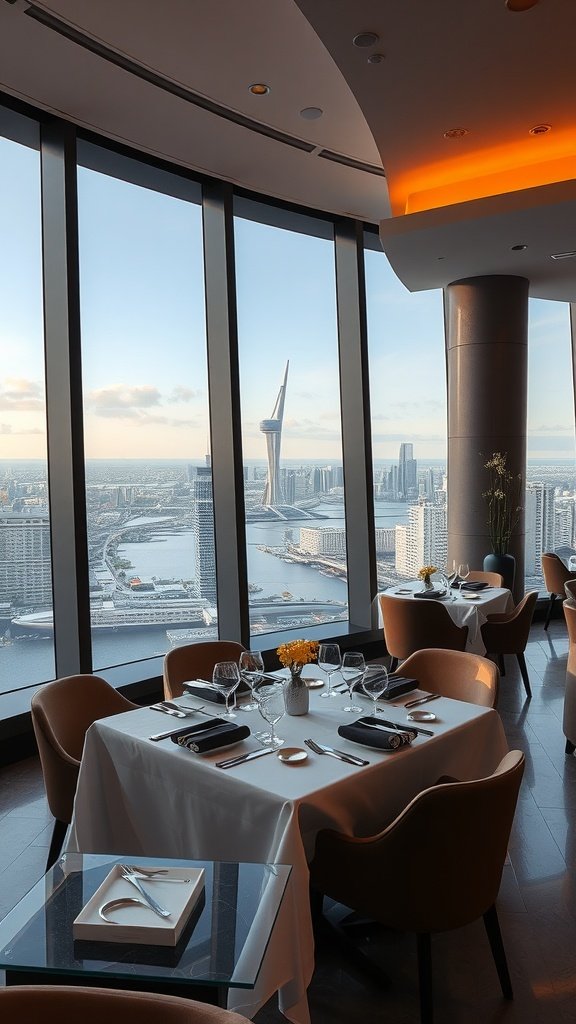 Elegant dining space with panoramic city views
