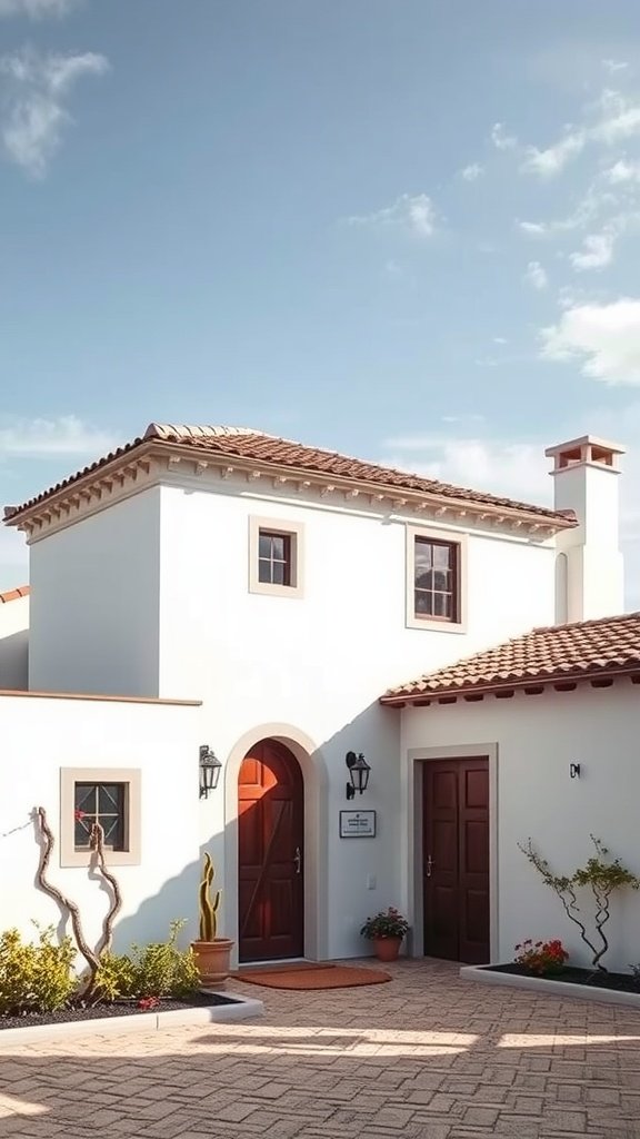 A beautiful Spanish house featuring whitewashed walls and a terracotta roof.