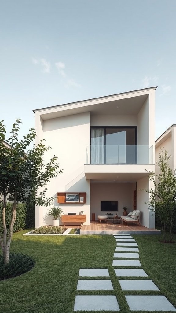 A modern house with a floating wall design, showcasing privacy and harmony with nature.