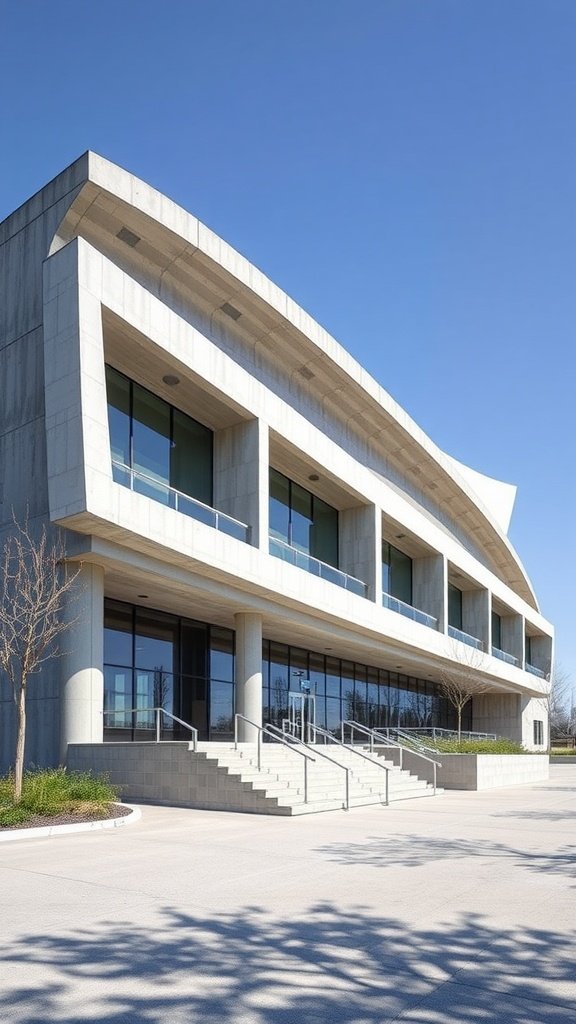Modern precast concrete facade house with large windows and landscaped surroundings