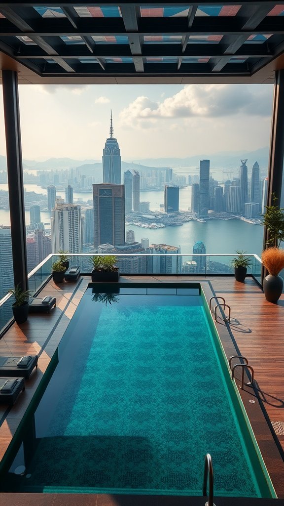Luxurious penthouse pool with a view of Hong Kong's skyline