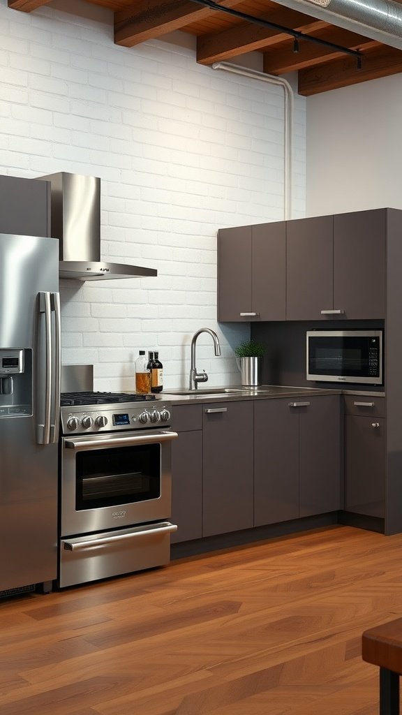 Modern loft kitchen with stainless steel appliances and sleek design