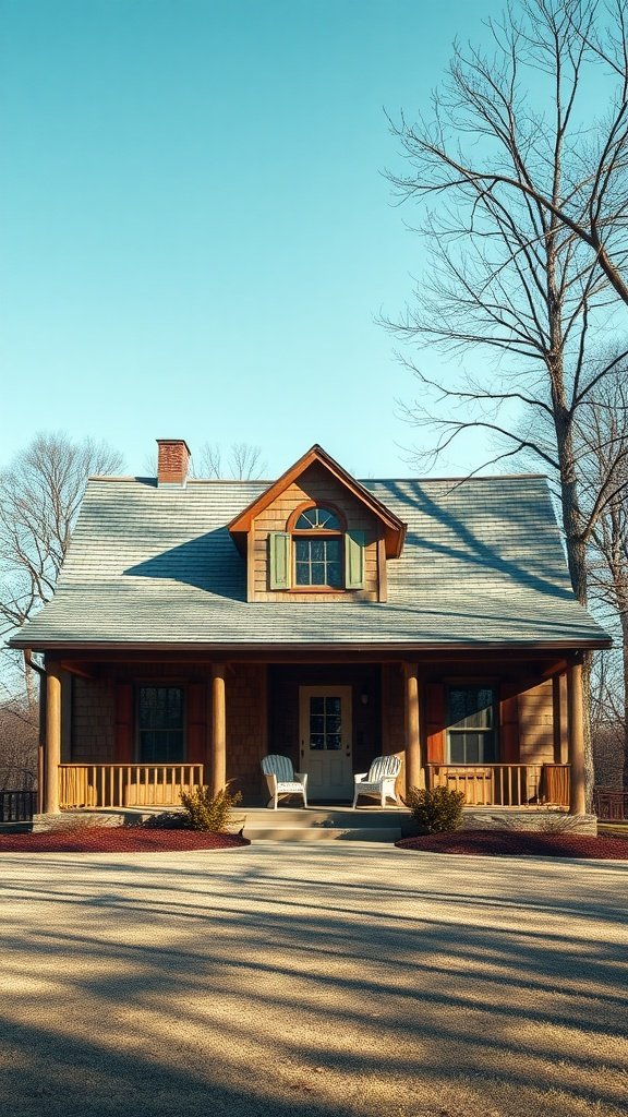 A modern barn house featuring rustic charm with a gabled roof and a welcoming porch.