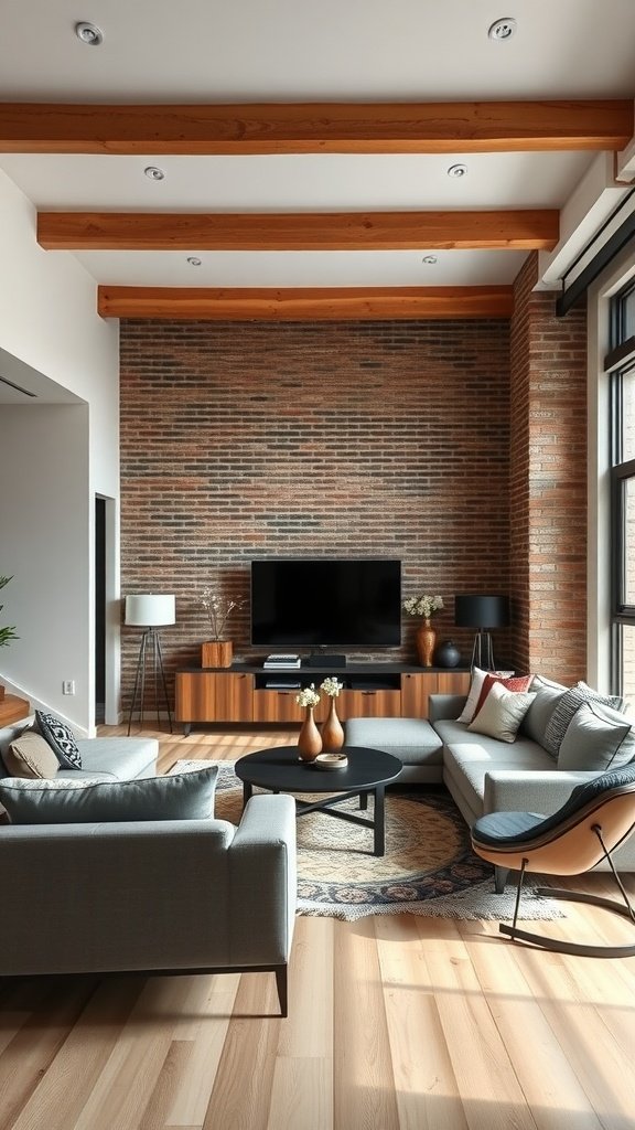 Cozy modern loft living room with smart technology elements