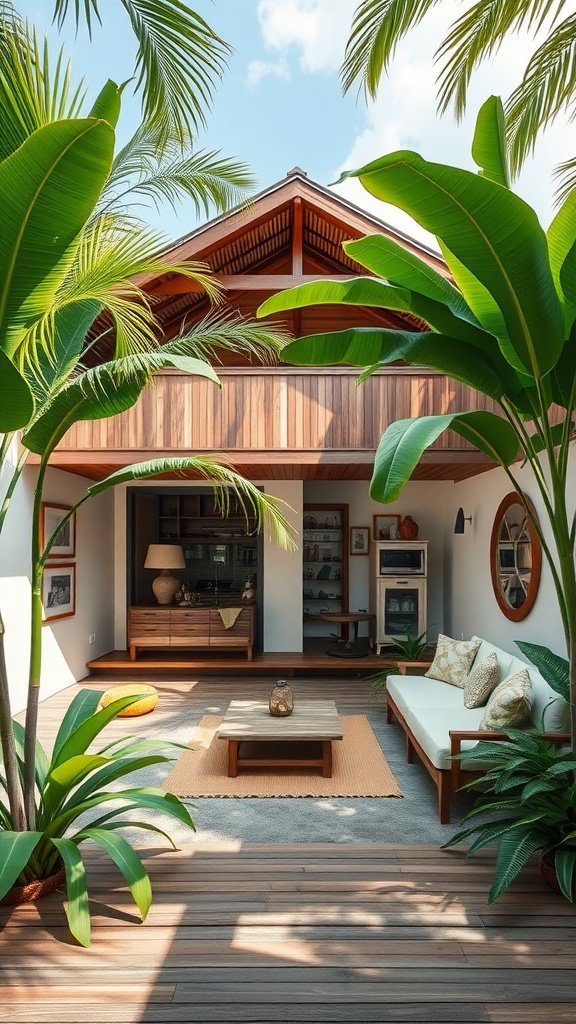 Modern tropical house with lush greenery and open layout