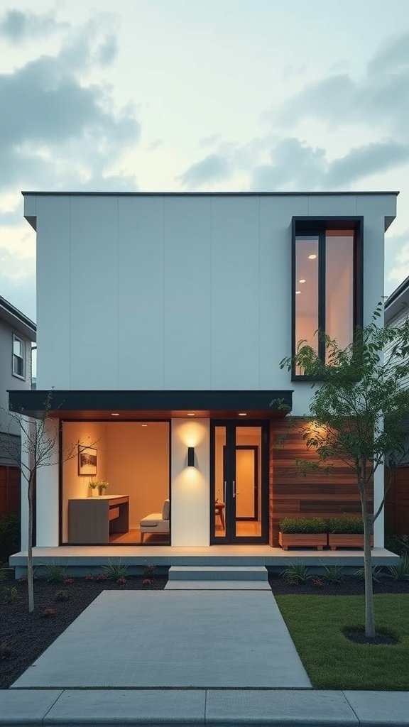 A contemporary house exterior with integrated smart technology features