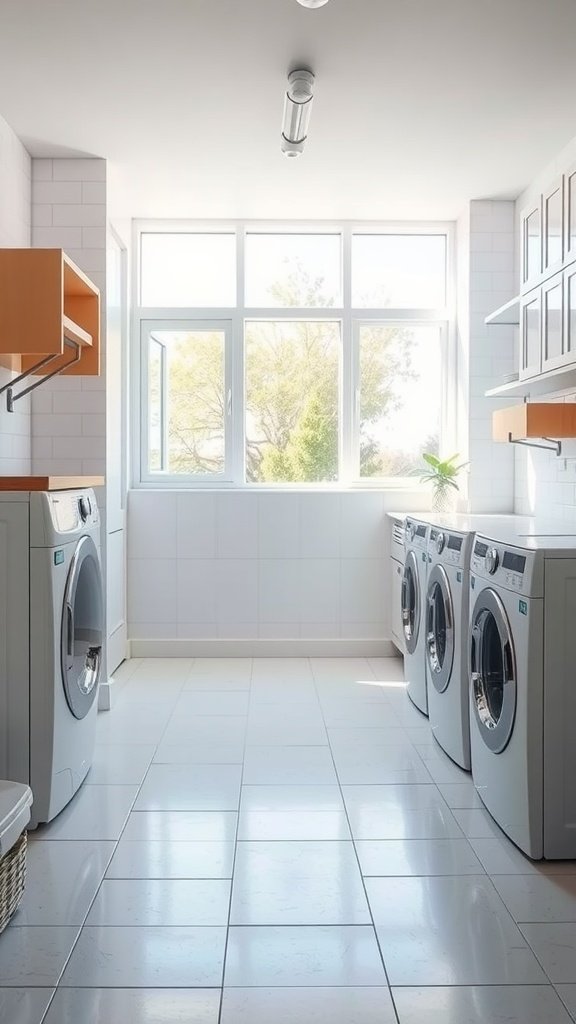 Bright farmhouse laundry room with large windows letting in natural light