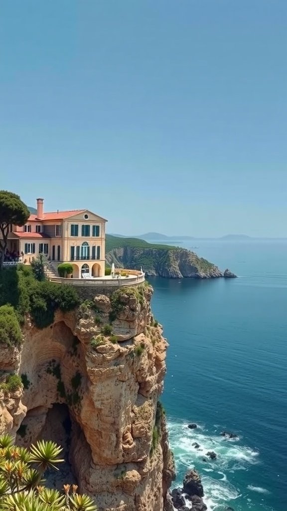 A romantic villa perched on cliffs overlooking the Mediterranean Sea in Costa Brava.