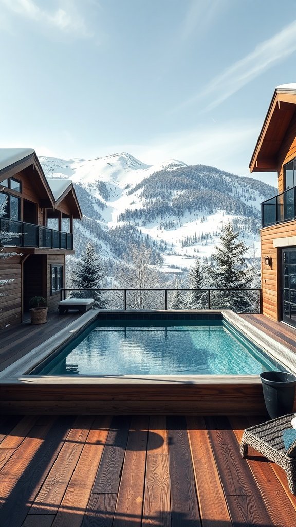 A luxurious penthouse with a pool overlooking snow-covered mountains in Aspen