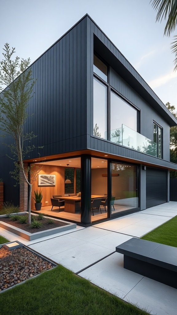 A modern living room featuring a large window, minimalist design, and a wall-mounted digital clock.