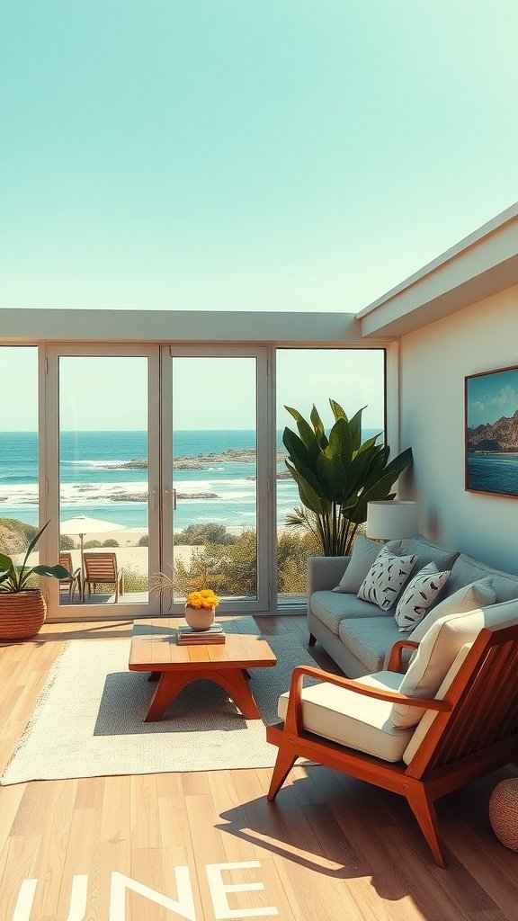 Stylish interior of a bungalow with ocean view in San Sebastián
