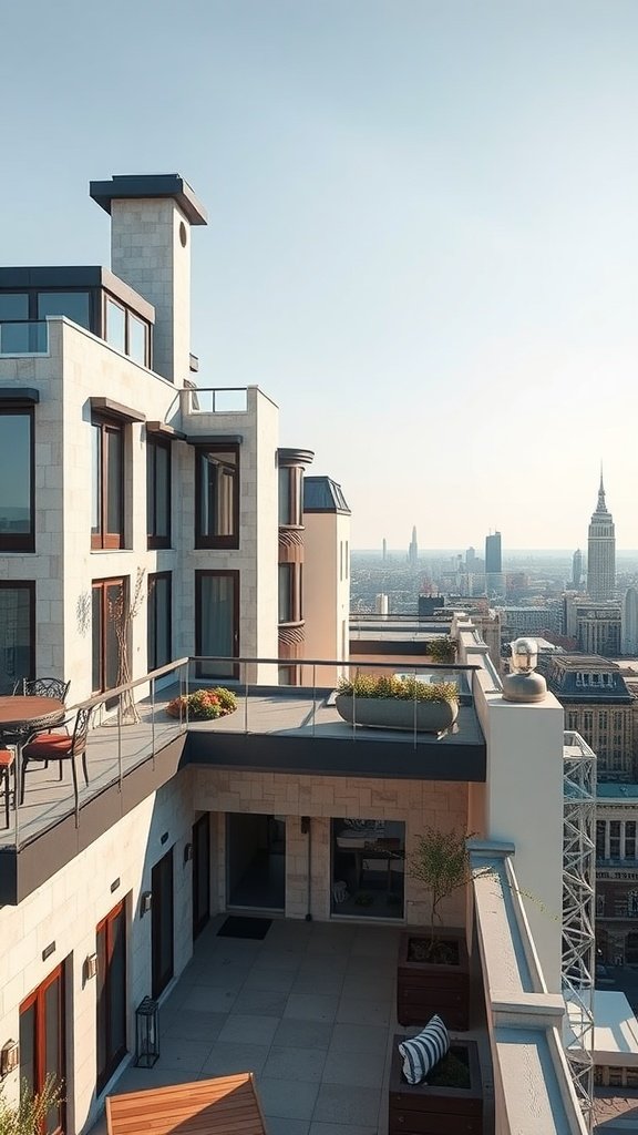Luxury penthouse with unique architectural features and a spacious terrace overlooking the city skyline