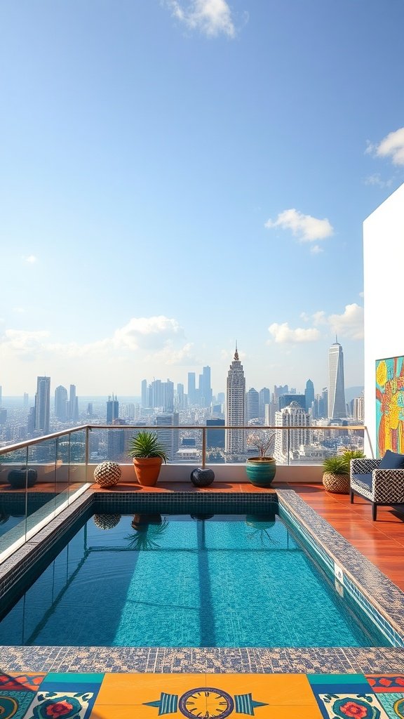 Luxury penthouse pool with a view of Mexico City skyline