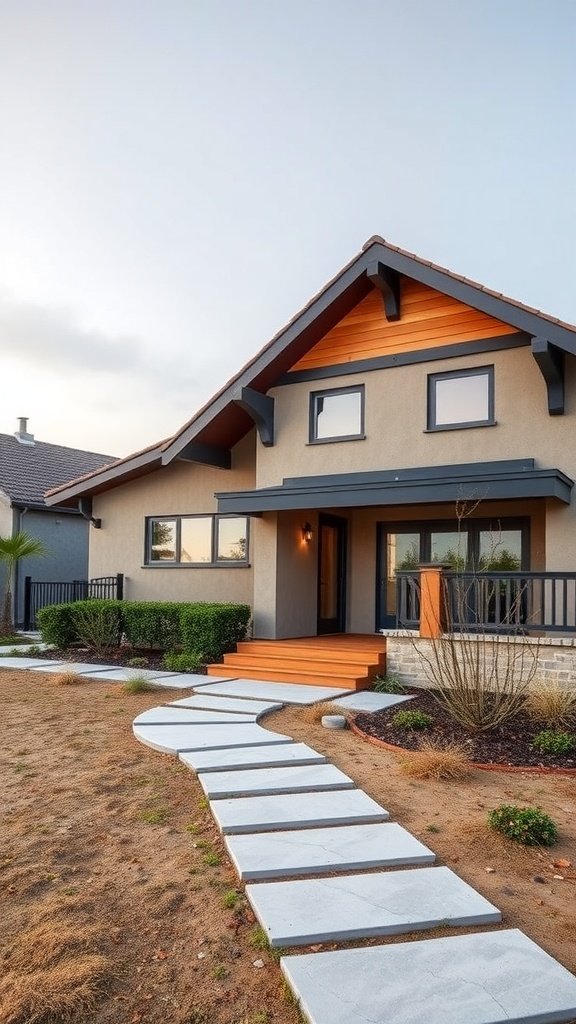 Modern house with wind-resistant design features including an angled roof and sturdy materials